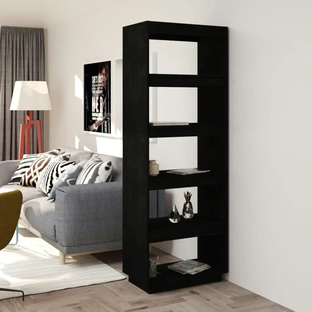 Book Cabinet/Room Divider Black 60x35x167 cm Solid Pinewood 810878