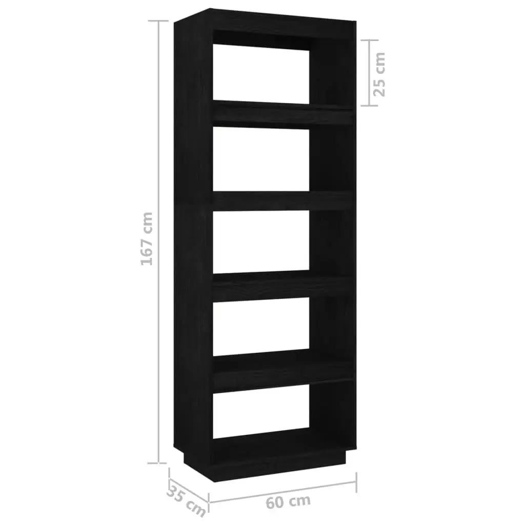 Book Cabinet/Room Divider Black 60x35x167 cm Solid Pinewood 810878