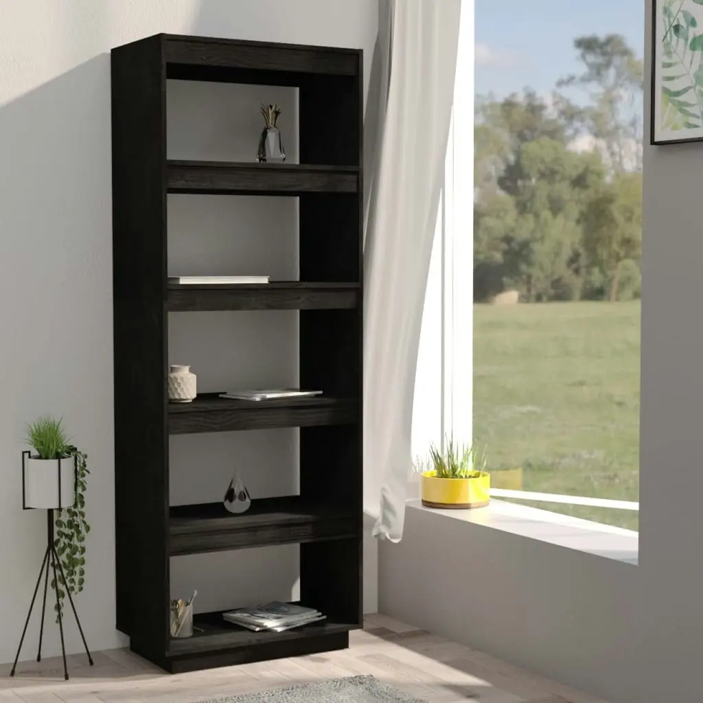 Book Cabinet/Room Divider Black 60x35x167 cm Solid Pinewood 810878