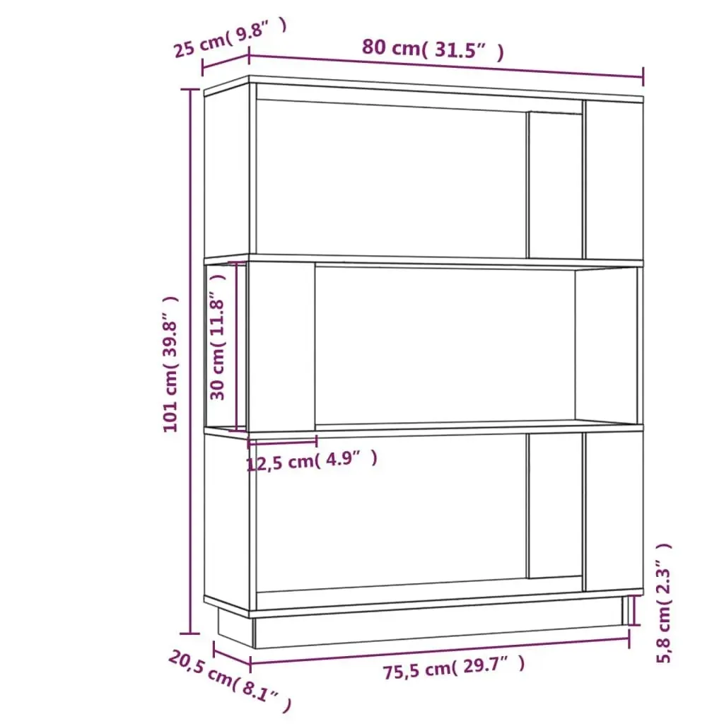 Book Cabinet/Room Divider Black 80x25x101 cm Solid Wood Pine 814058