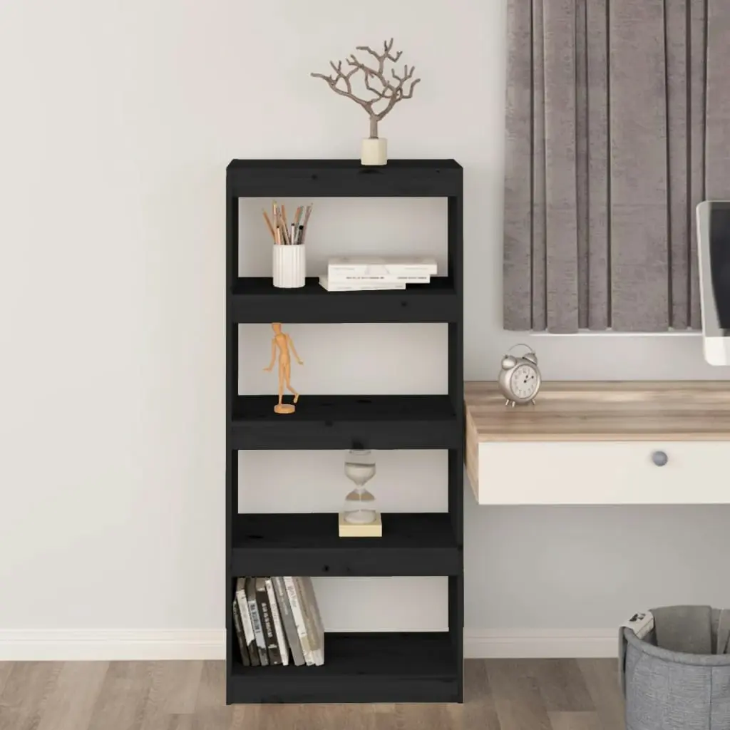 Book Cabinet/Room Divider Black 60x30x135.5 cm Solid Wood Pine 808172