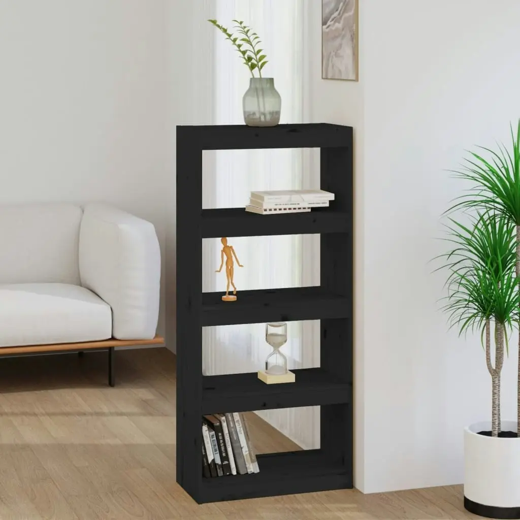 Book Cabinet/Room Divider Black 60x30x135.5 cm Solid Wood Pine 808172