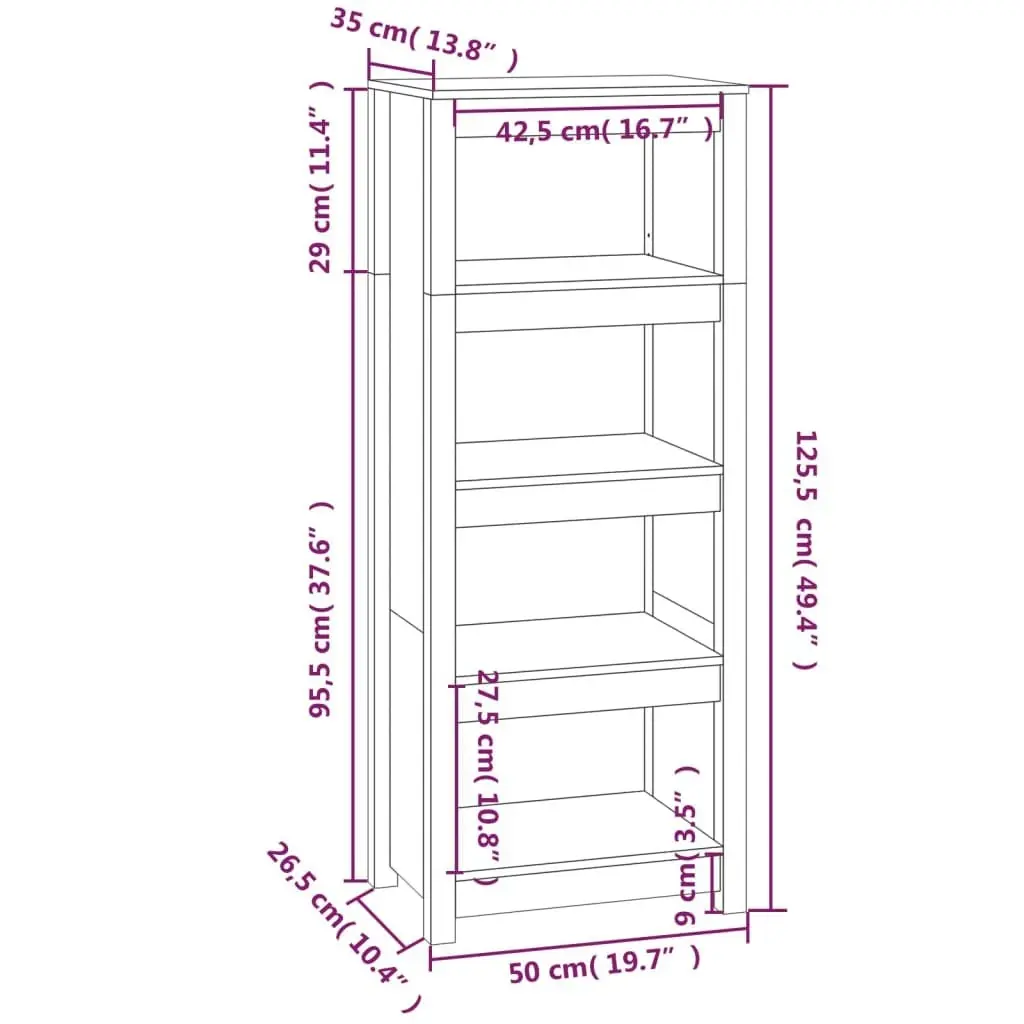 Book Cabinet 50x35x125.5 cm Solid Wood Pine 821709