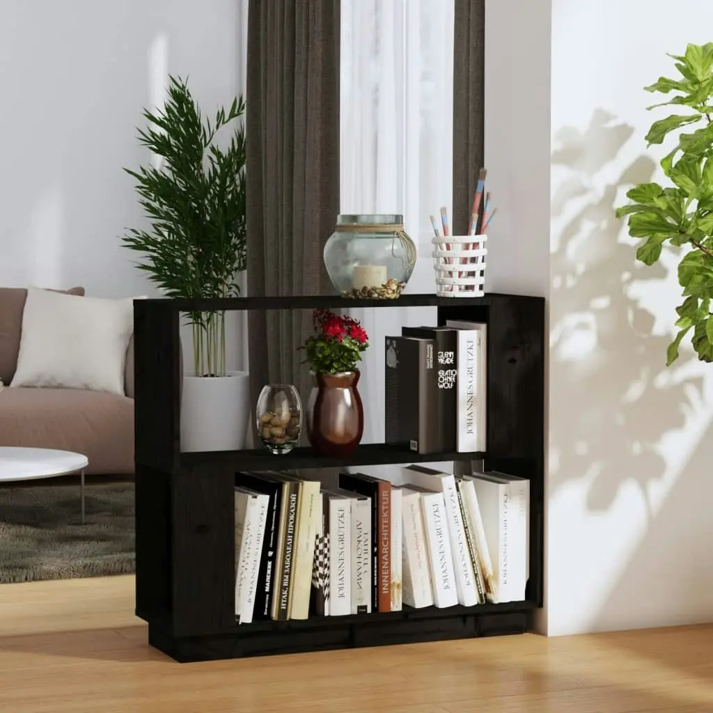 Book Cabinet/Room Divider Black 80x25x70 cm Solid Wood Pine 814053