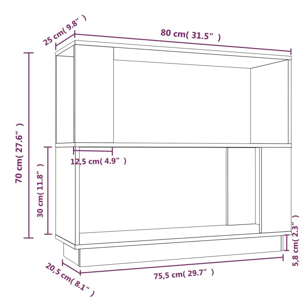 Book Cabinet/Room Divider Black 80x25x70 cm Solid Wood Pine 814053