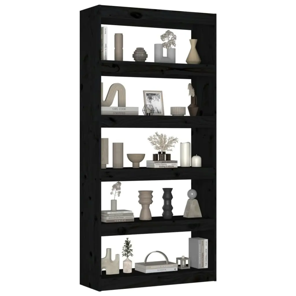 Book Cabinet/Room Divider Black 80x30x167.4 cm Solid Wood Pine 808202