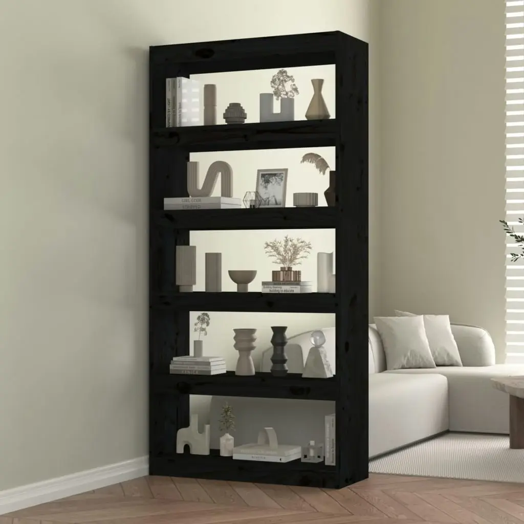 Book Cabinet/Room Divider Black 80x30x167.4 cm Solid Wood Pine 808202