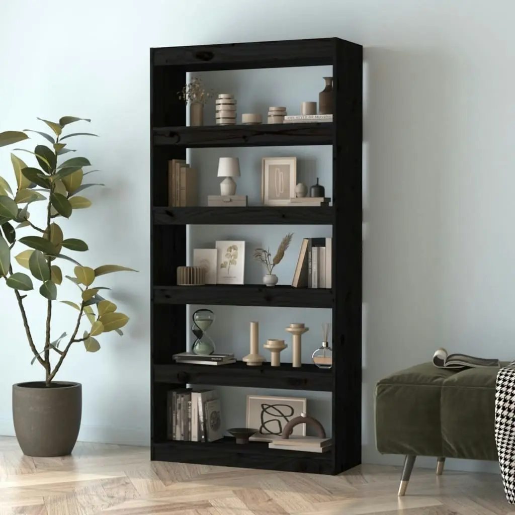 Book Cabinet/Room Divider Black 80x30x167.4 cm Solid Wood Pine 808202