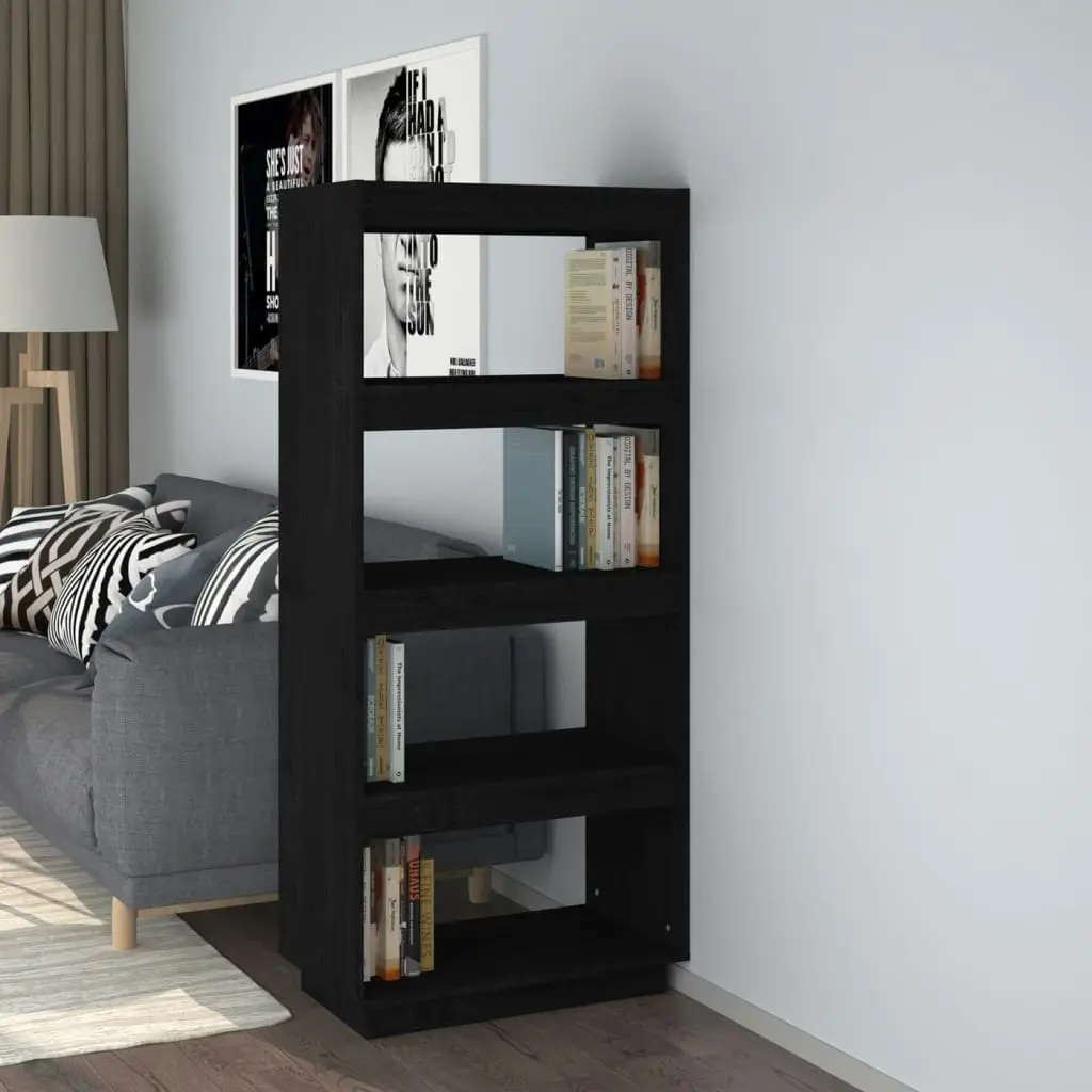 Book Cabinet/Room Divider Black 60x35x135 cm Solid Pinewood 810873