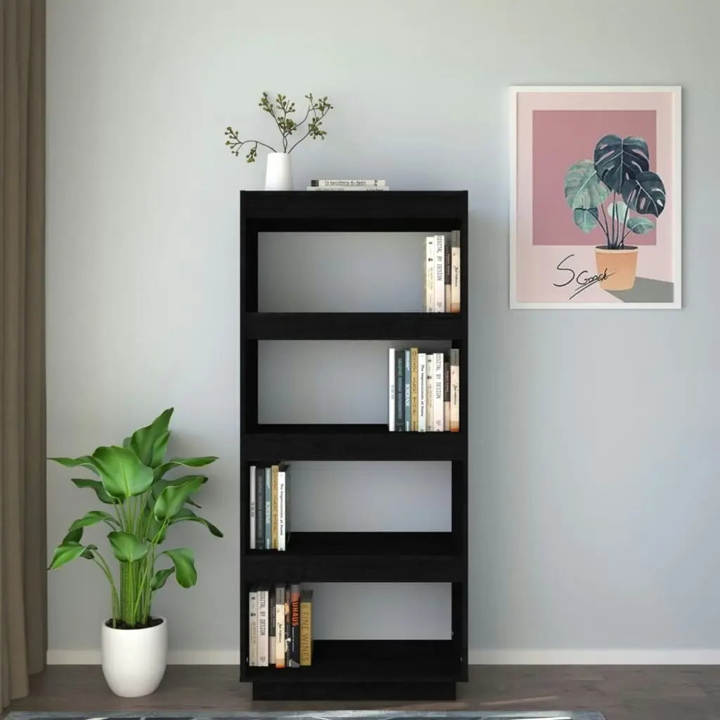 Book Cabinet/Room Divider Black 60x35x135 cm Solid Pinewood 810873