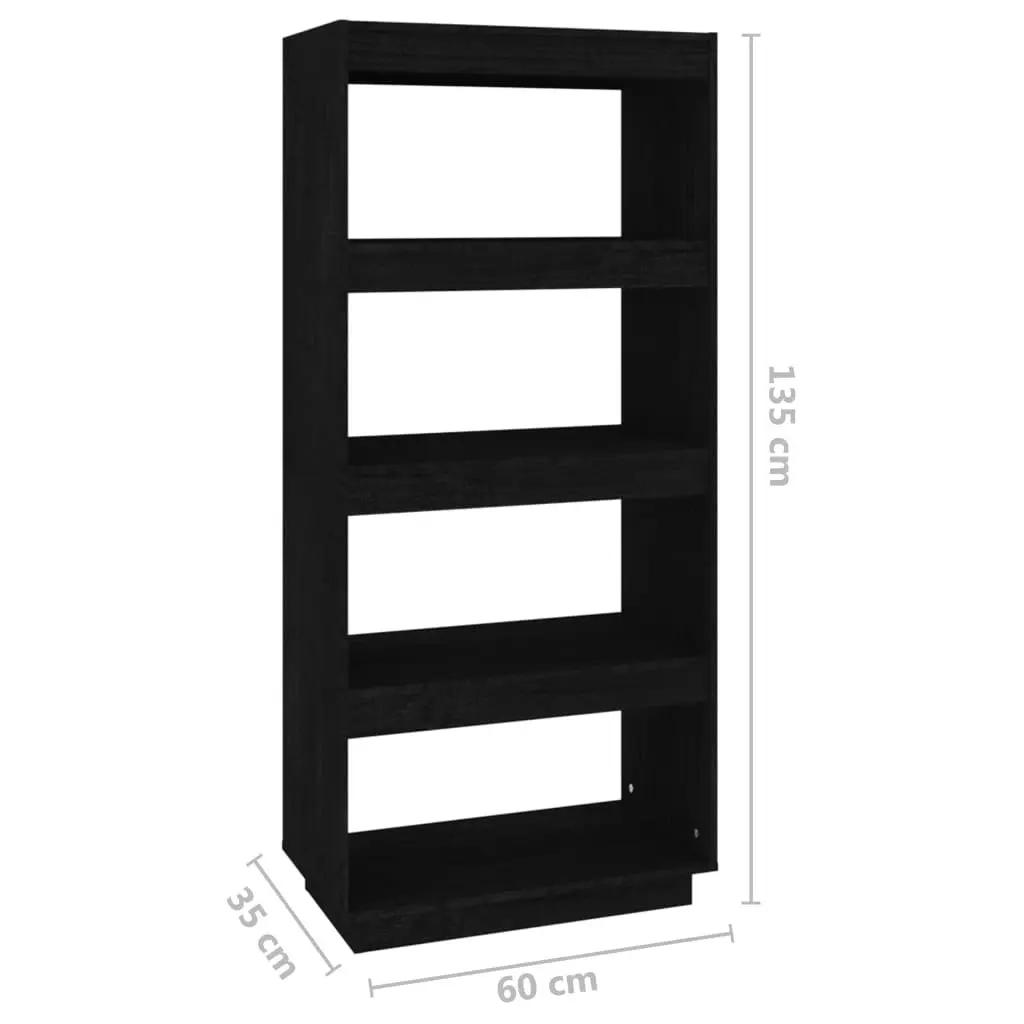 Book Cabinet/Room Divider Black 60x35x135 cm Solid Pinewood 810873