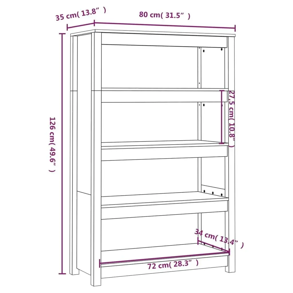 Book Cabinet 80x35x126 cm Solid Wood Pine 821684