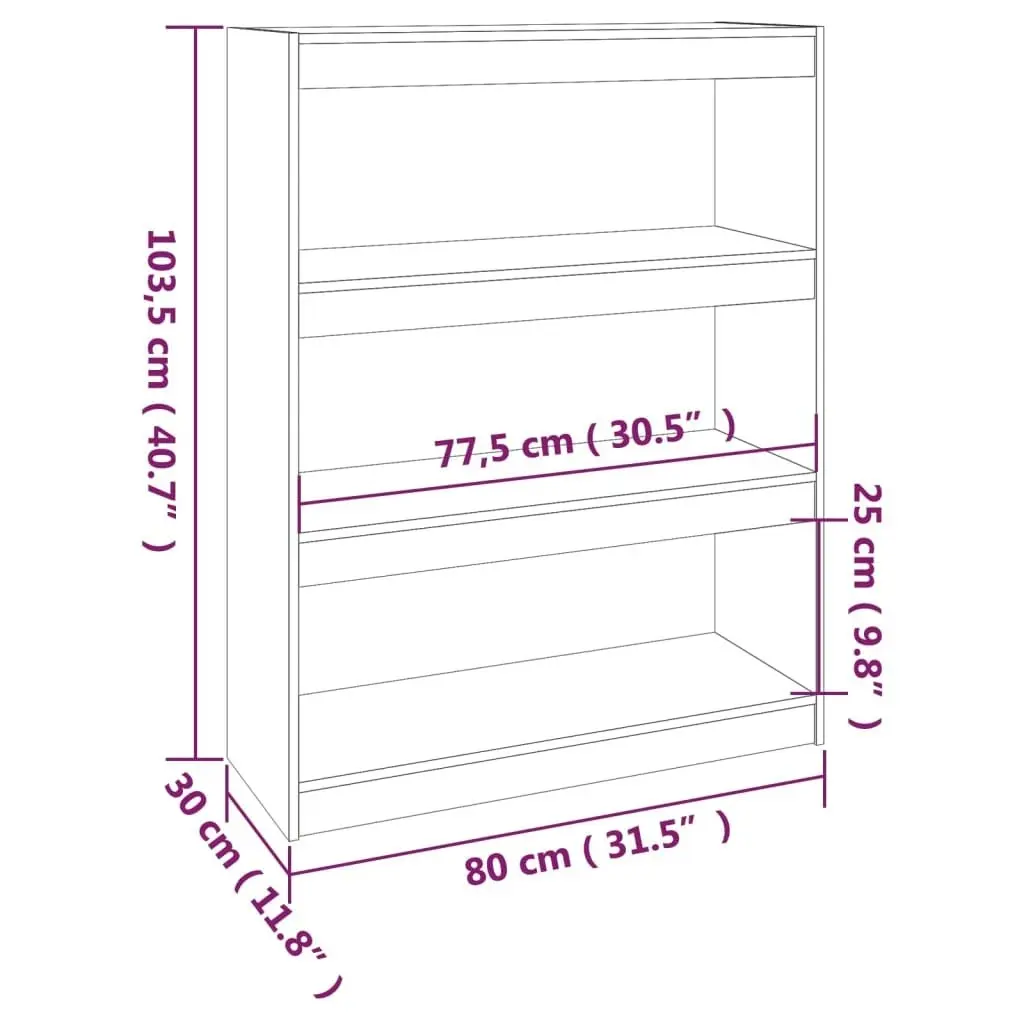 Book Cabinet/Room Divider Black 80x30x103.5 cm Solid Wood Pine 808192