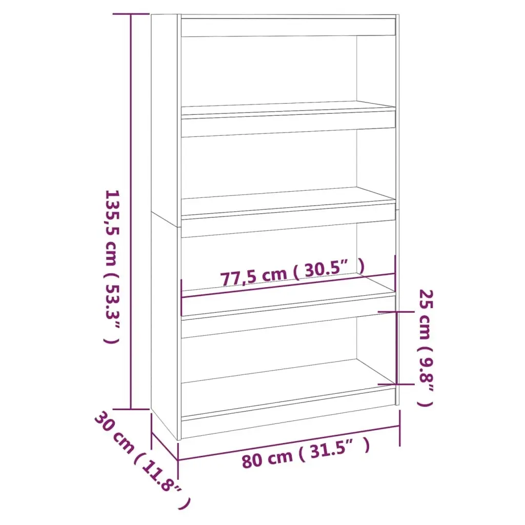 Book Cabinet/Room Divider Black 80x30x135.5 cm Solid Wood Pine 808197