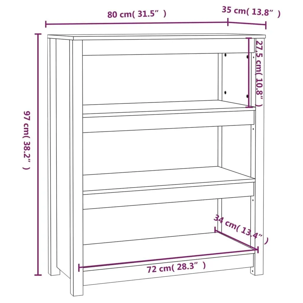 Book Cabinet 80x35x97 cm Solid Wood Pine 821679