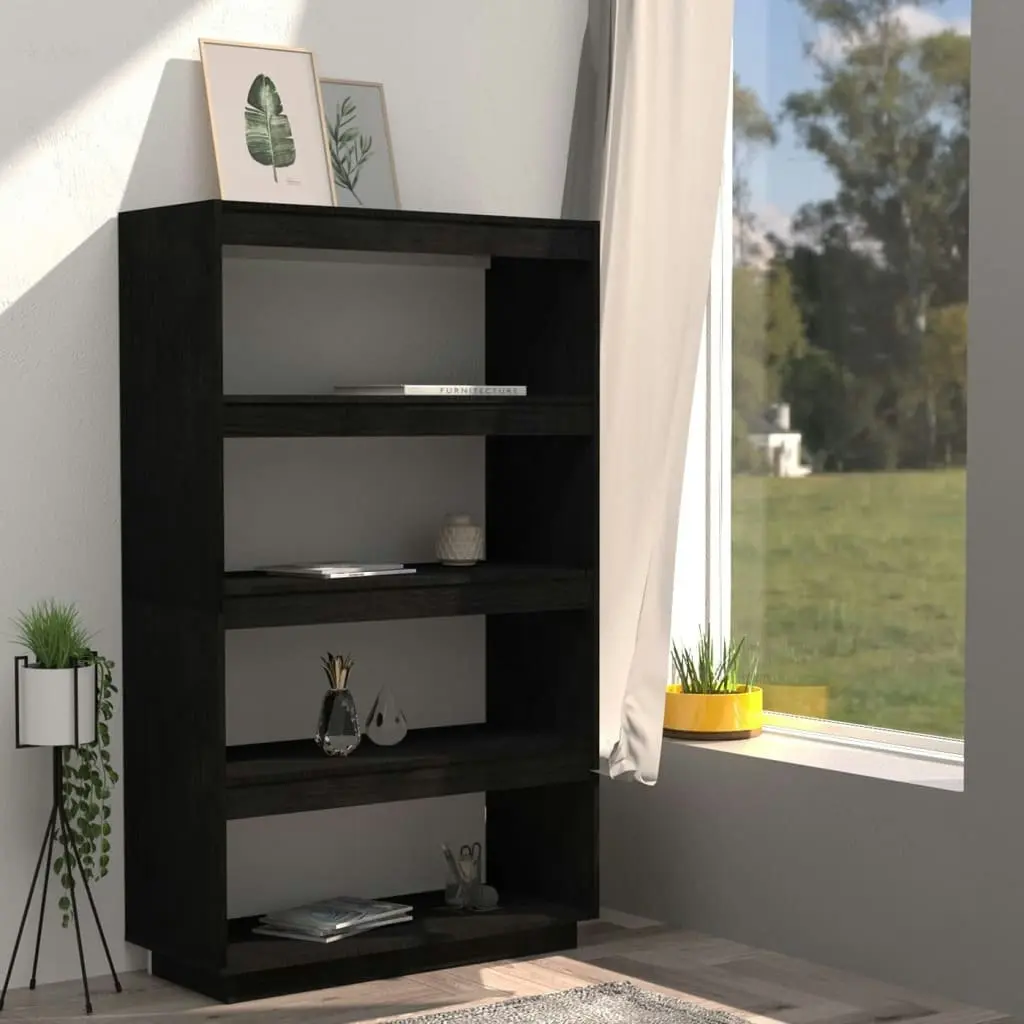 Book Cabinet/Room Divider Black 80x35x135 cm Solid Pinewood 810893