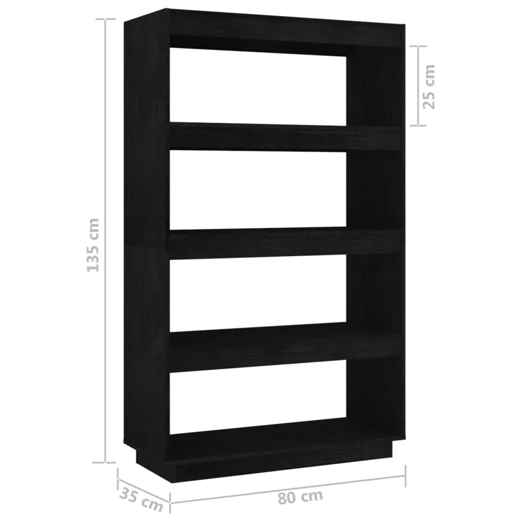 Book Cabinet/Room Divider Black 80x35x135 cm Solid Pinewood 810893