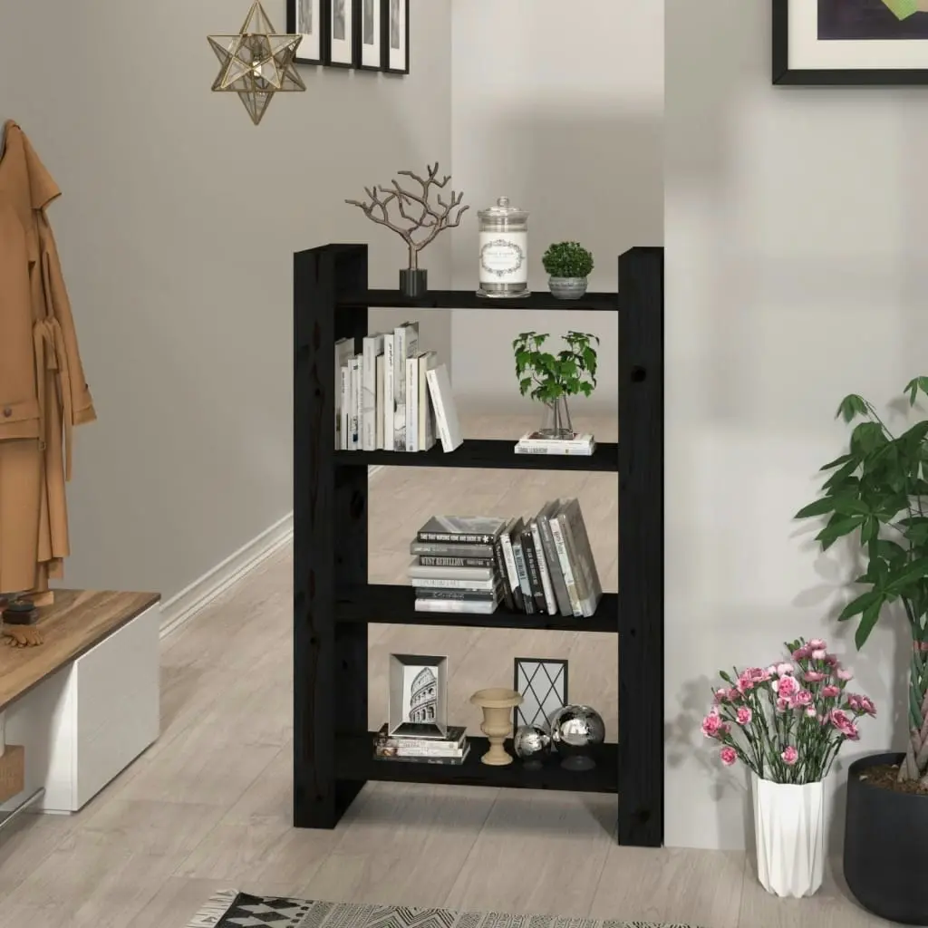 Book Cabinet/Room Divider Black 80x35x125 cm Solid Wood Pine 813908