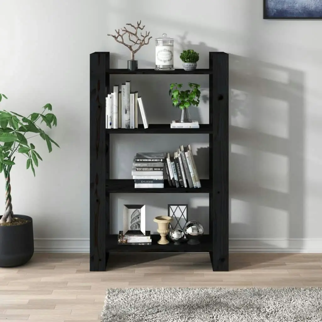 Book Cabinet/Room Divider Black 80x35x125 cm Solid Wood Pine 813908