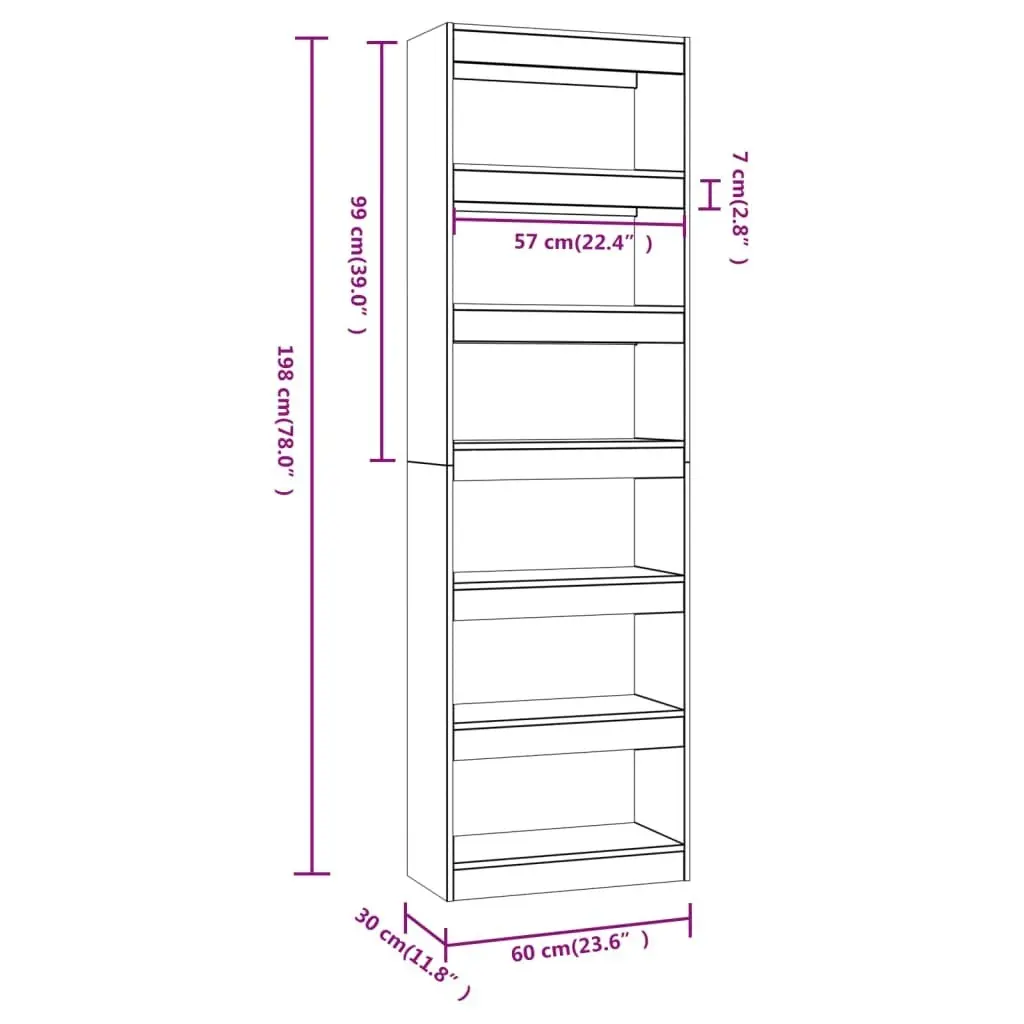 Book Cabinet/Room Divider Concrete Grey 60x30x198 cm 811686