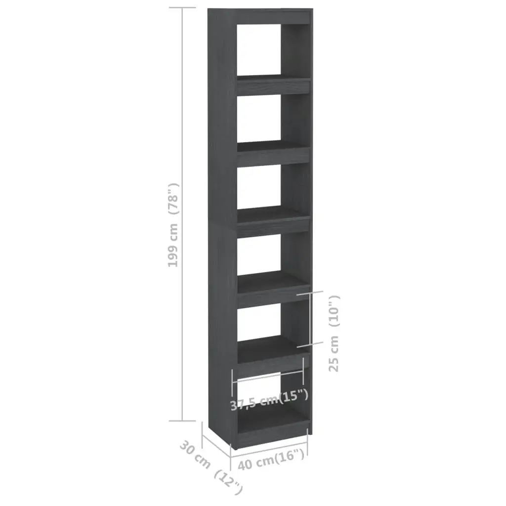 Book Cabinet/Room Divider Grey 40x30x199 cm Solid Pinewood 808155