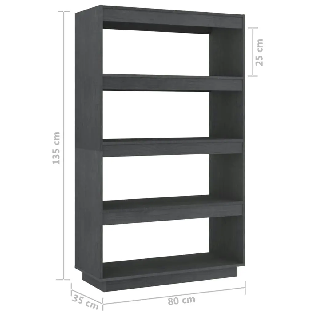 Book Cabinet/Room Divider Grey 80x35x135 cm Solid Pinewood 810891