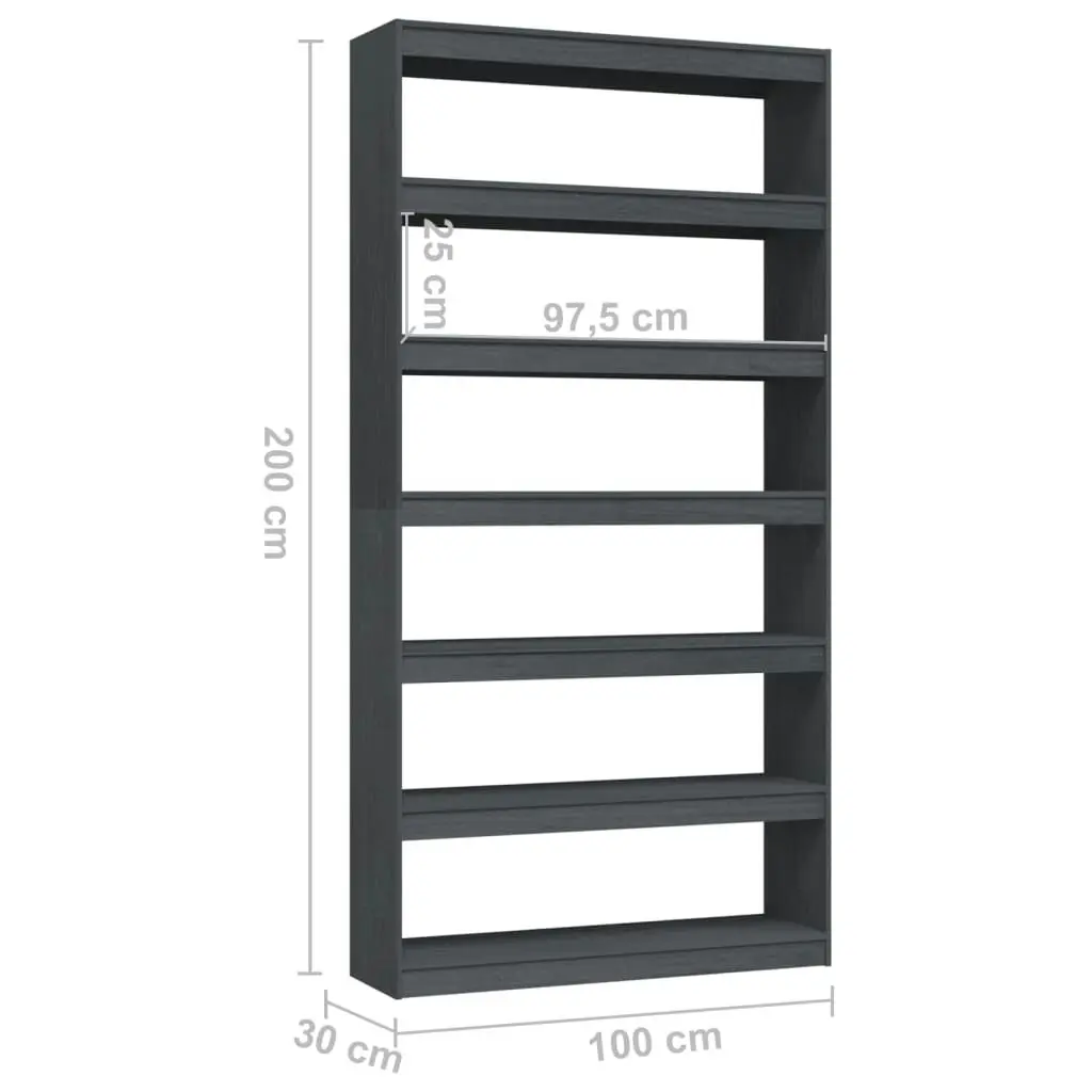 Book Cabinet/Room Divider Grey 100x30x200 cm Solid Pinewood 808230