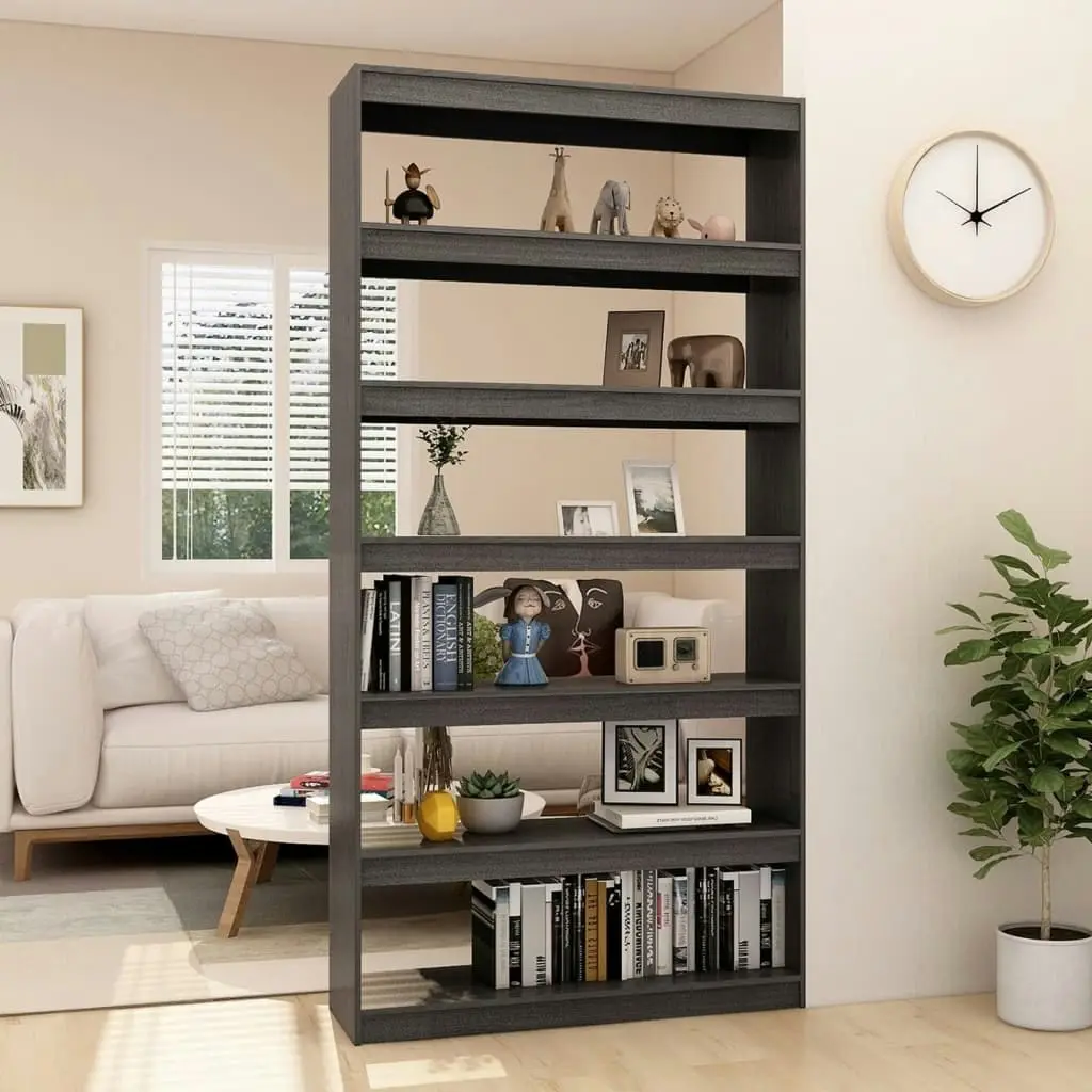 Book Cabinet/Room Divider Grey 100x30x200 cm Solid Pinewood 808230