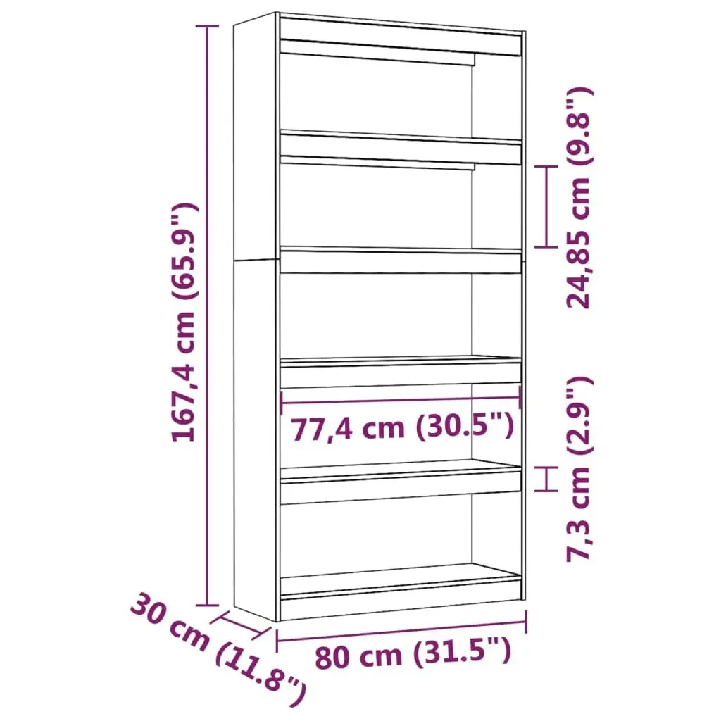 Book Cabinet/Room Divider Grey 80x30x167.4 cm Solid Wood Pine 808200