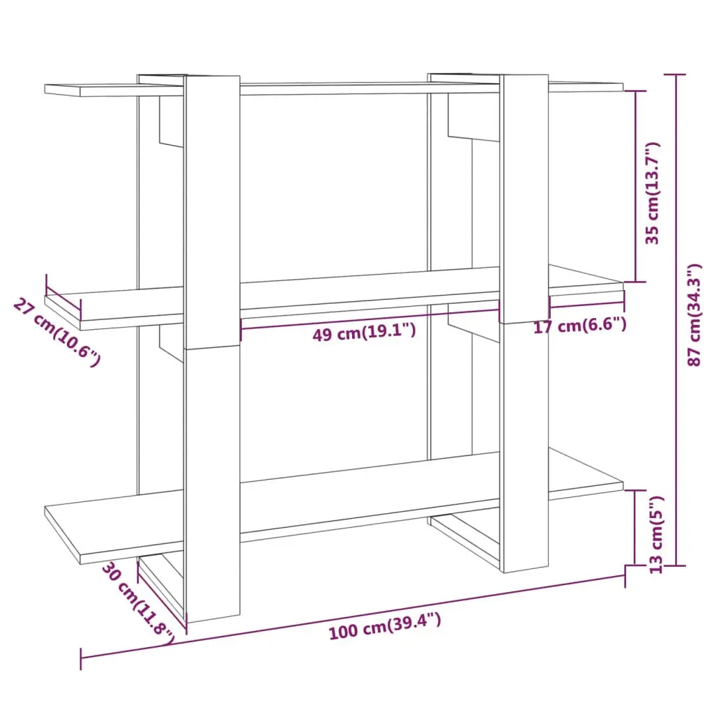 Book Cabinet/Room Divider Grey Sonoma 100x30x87 cm 813567