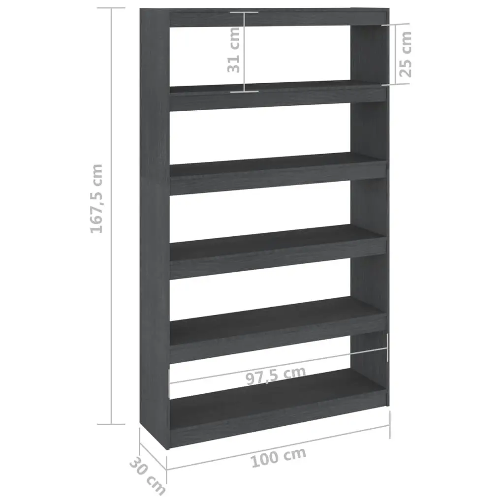 Book Cabinet/Room Divider Grey 100x30x167.5 cm Solid Pinewood 808225