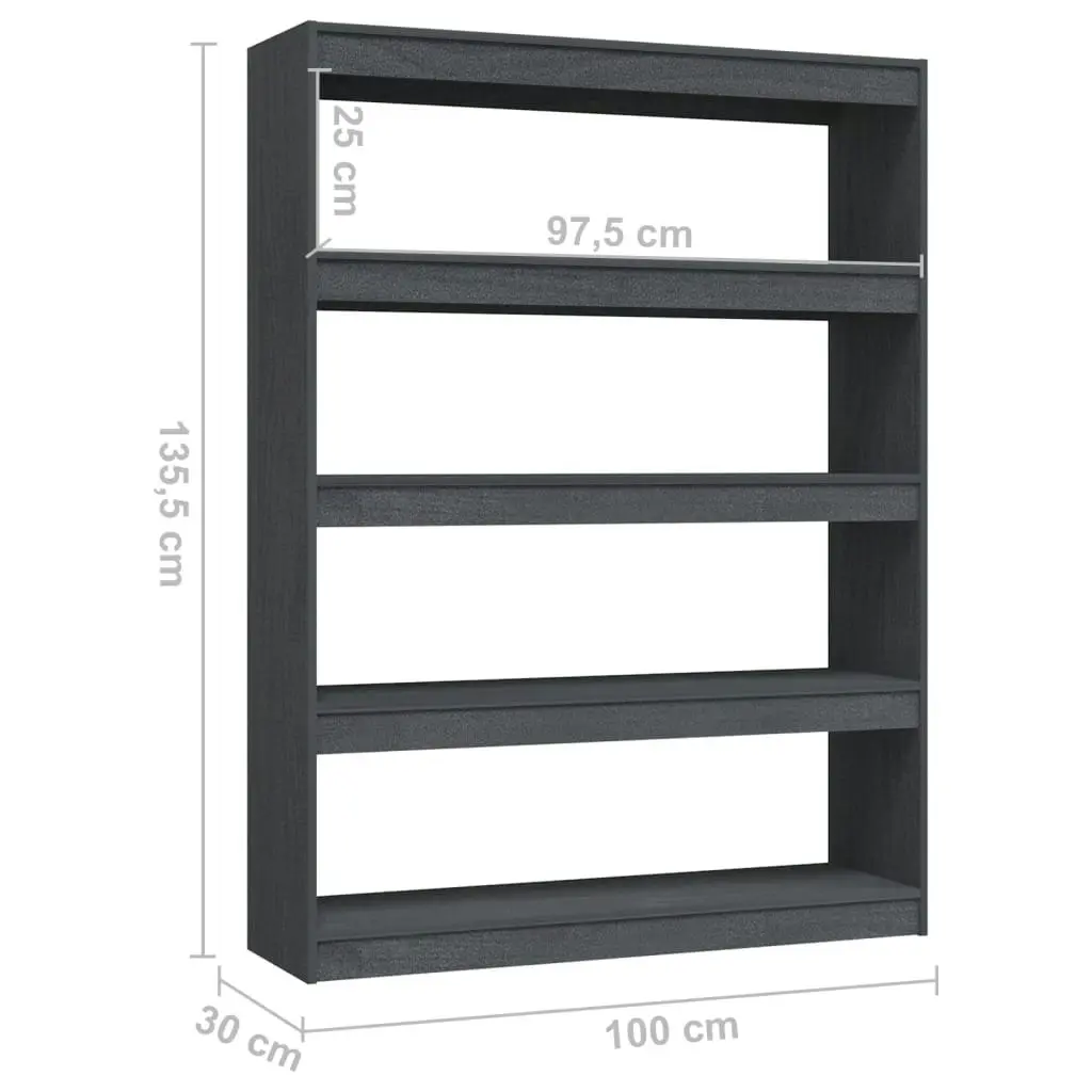 Book Cabinet/Room Divider Grey 100x30x135.5 cm Solid Pinewood 808220