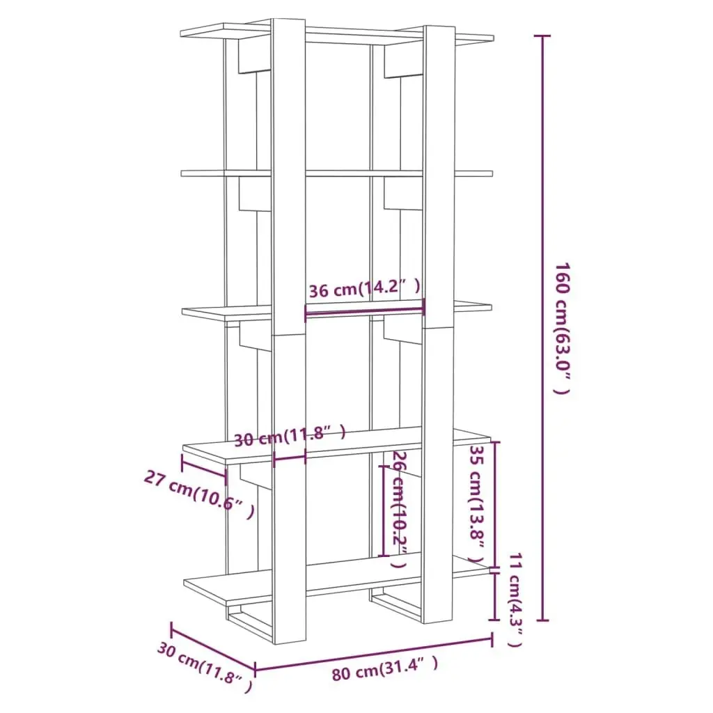 Book Cabinet/Room Divider Grey Sonoma 80x30x160 cm Engineered Wood 813573