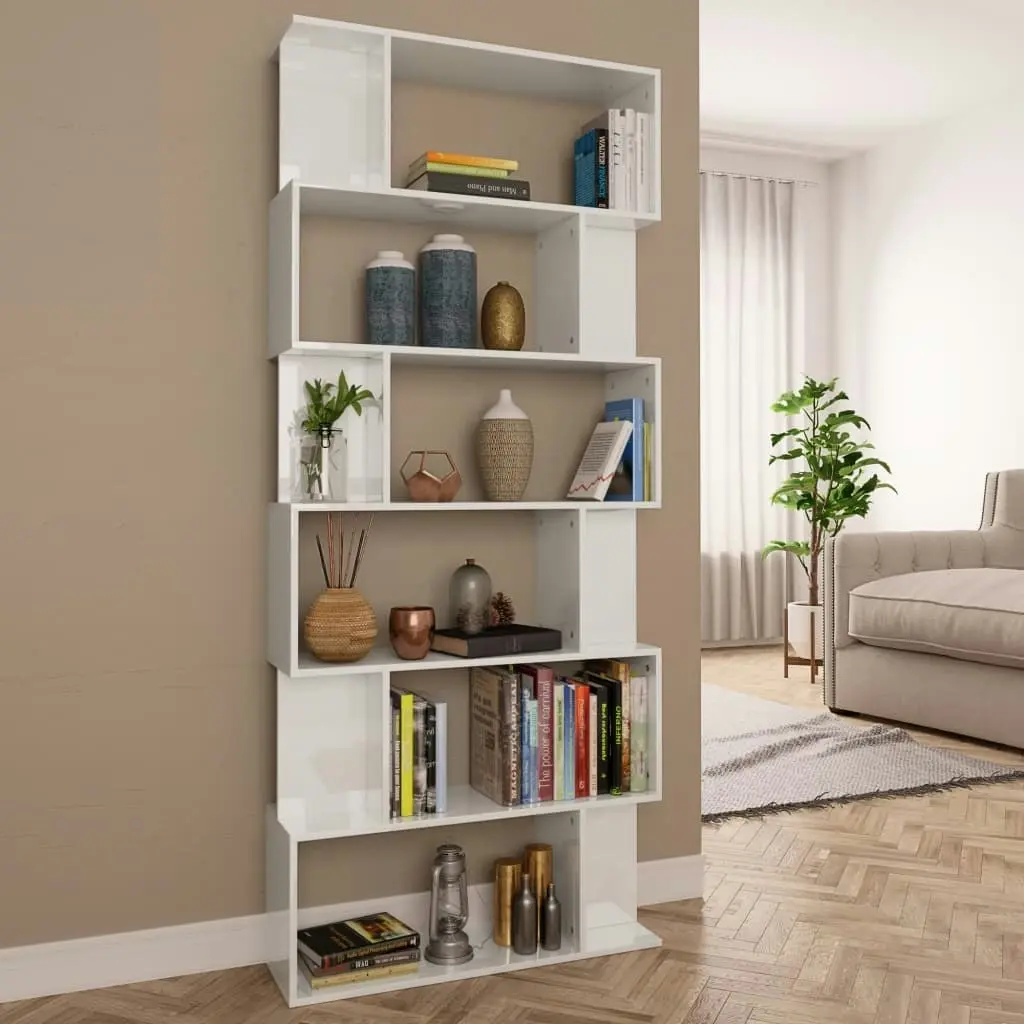 Book Cabinet/Room Divider High Gloss White 80x24x192 cm 800096