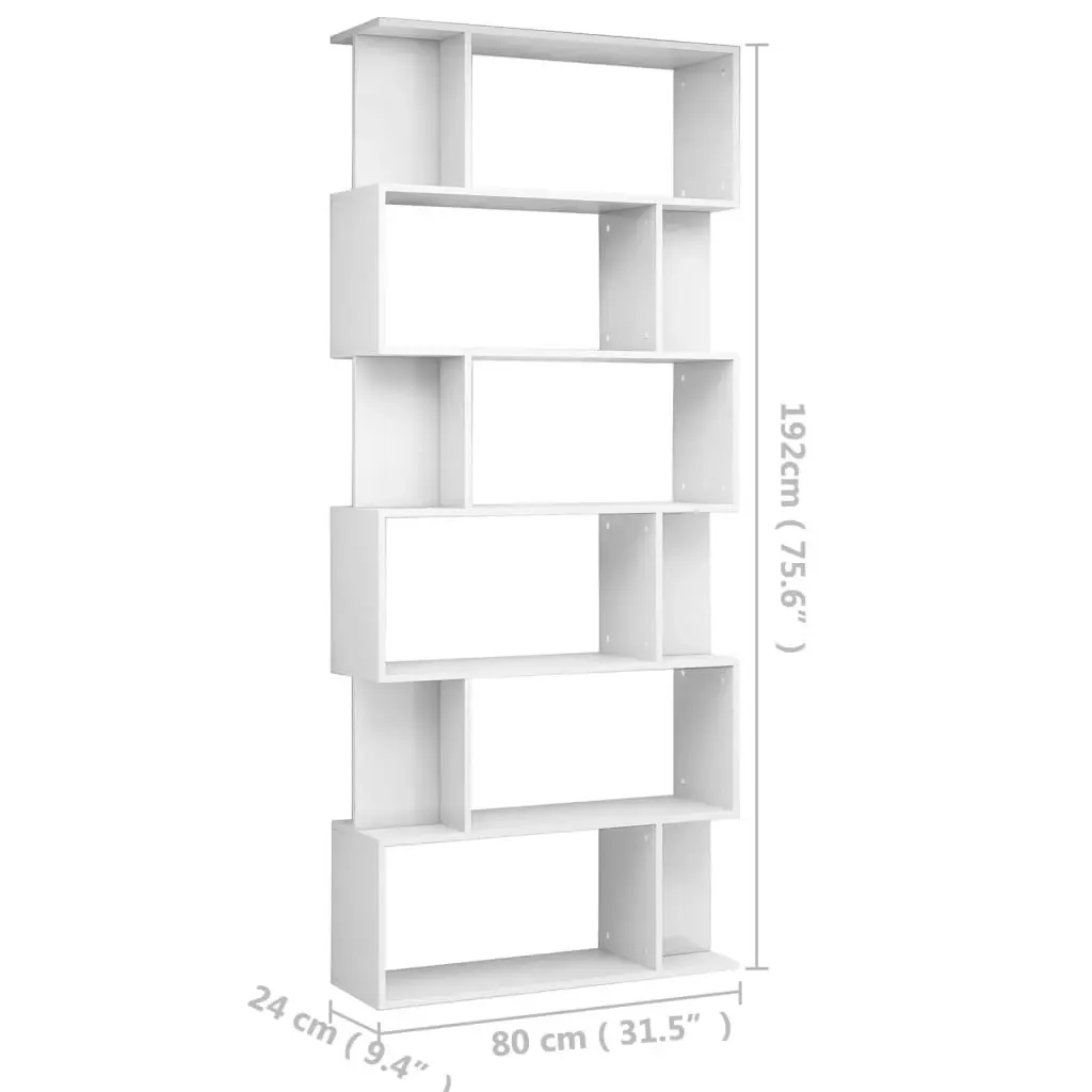 Book Cabinet/Room Divider High Gloss White 80x24x192 cm 800096