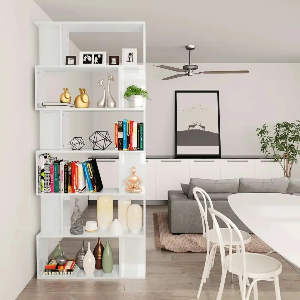 Book Cabinet/Room Divider High Gloss White 80x24x192 cm 800096