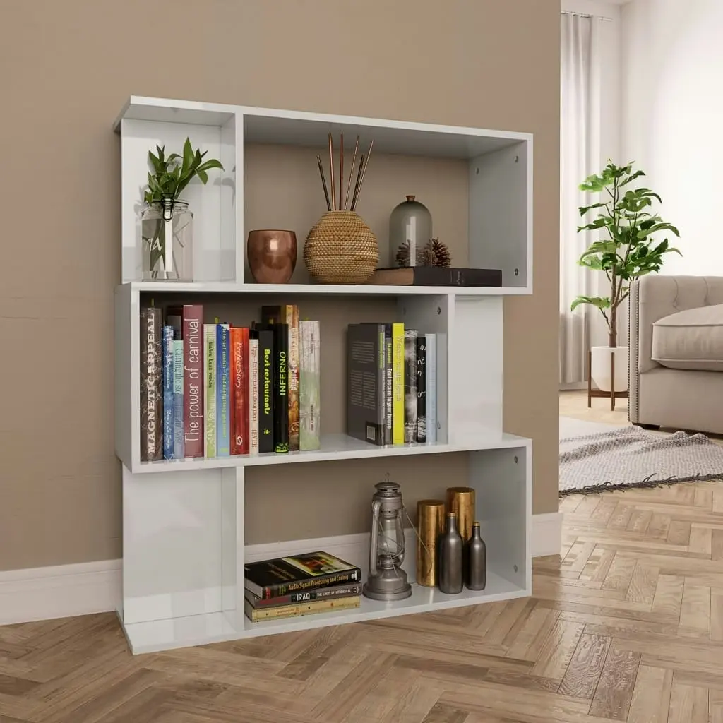 Book Cabinet/Room Divider High Gloss White 80x24x96 cm 800087