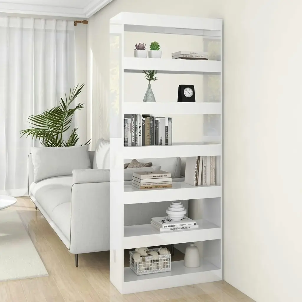 Book Cabinet/Room Divider High Gloss White 80x30x198 cm Engineered Wood 811733