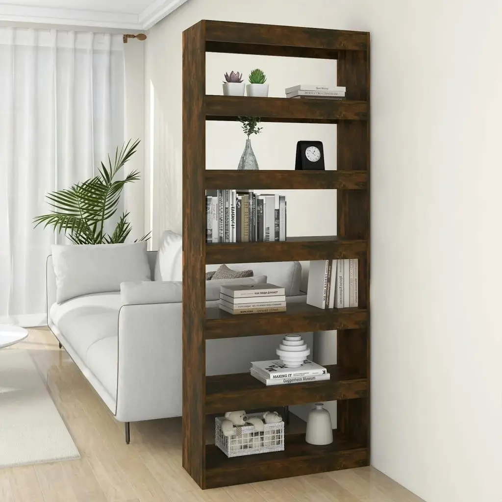 Book Cabinet/Room Divider Smoked Oak 80x30x198 cm Engineered Wood 813626