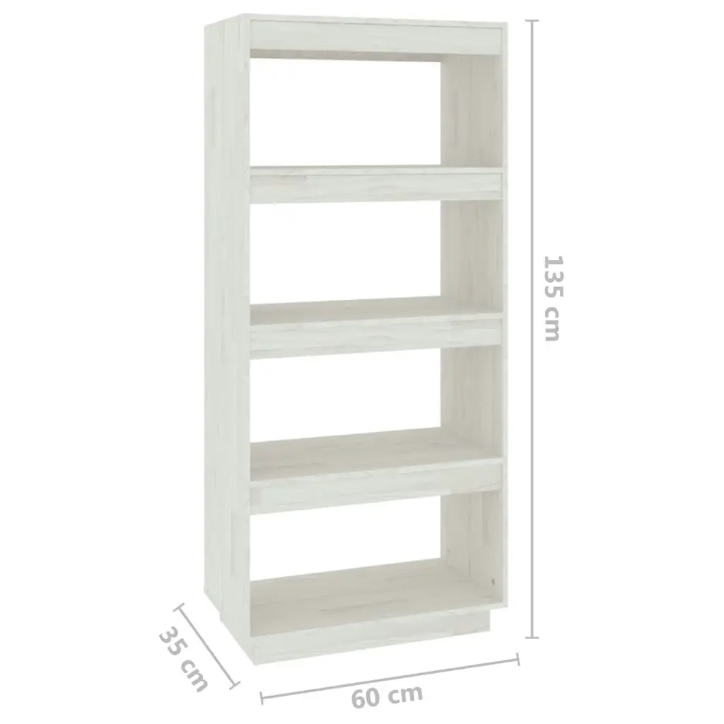 Book Cabinet/Room Divider White 60x35x135 cm Solid Pinewood 810870