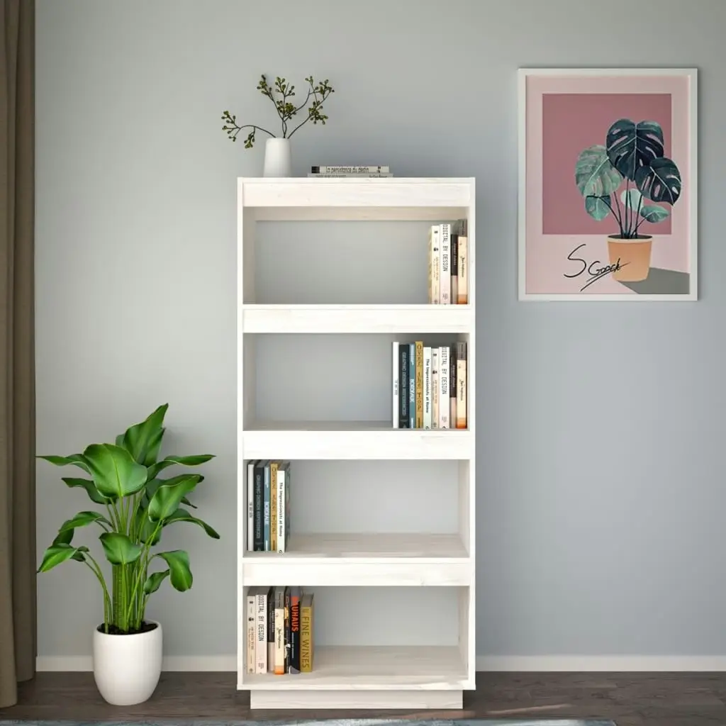 Book Cabinet/Room Divider White 60x35x135 cm Solid Pinewood 810870