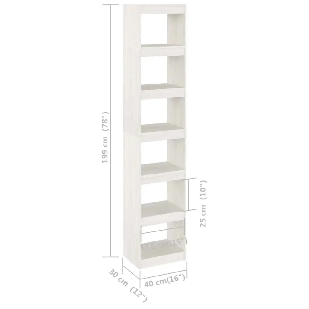 Book Cabinet/Room Divider White 40x30x199 cm Solid Pinewood 808154