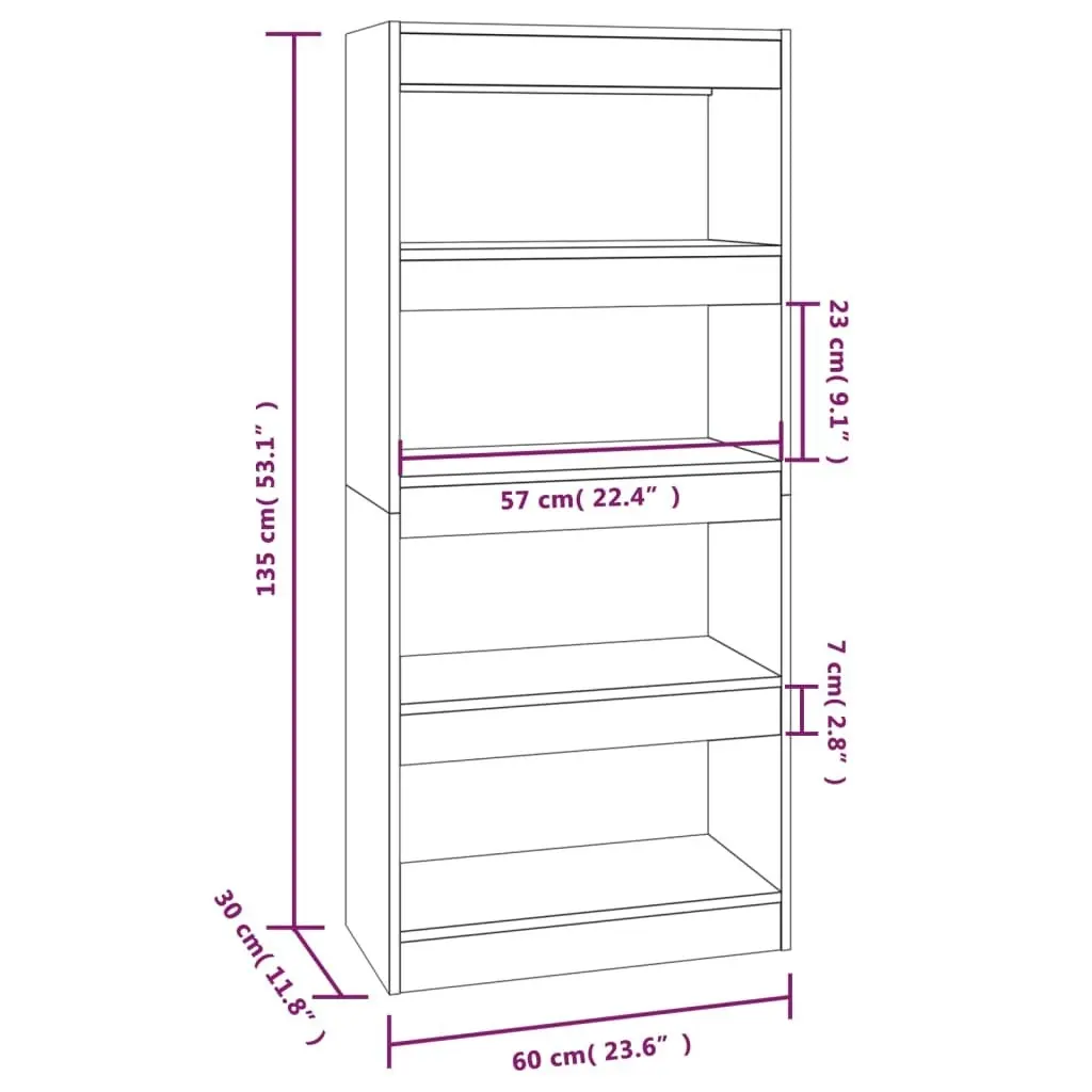 Book Cabinet/Room Divider White 60x30x135 cm Engineered Wood 811664