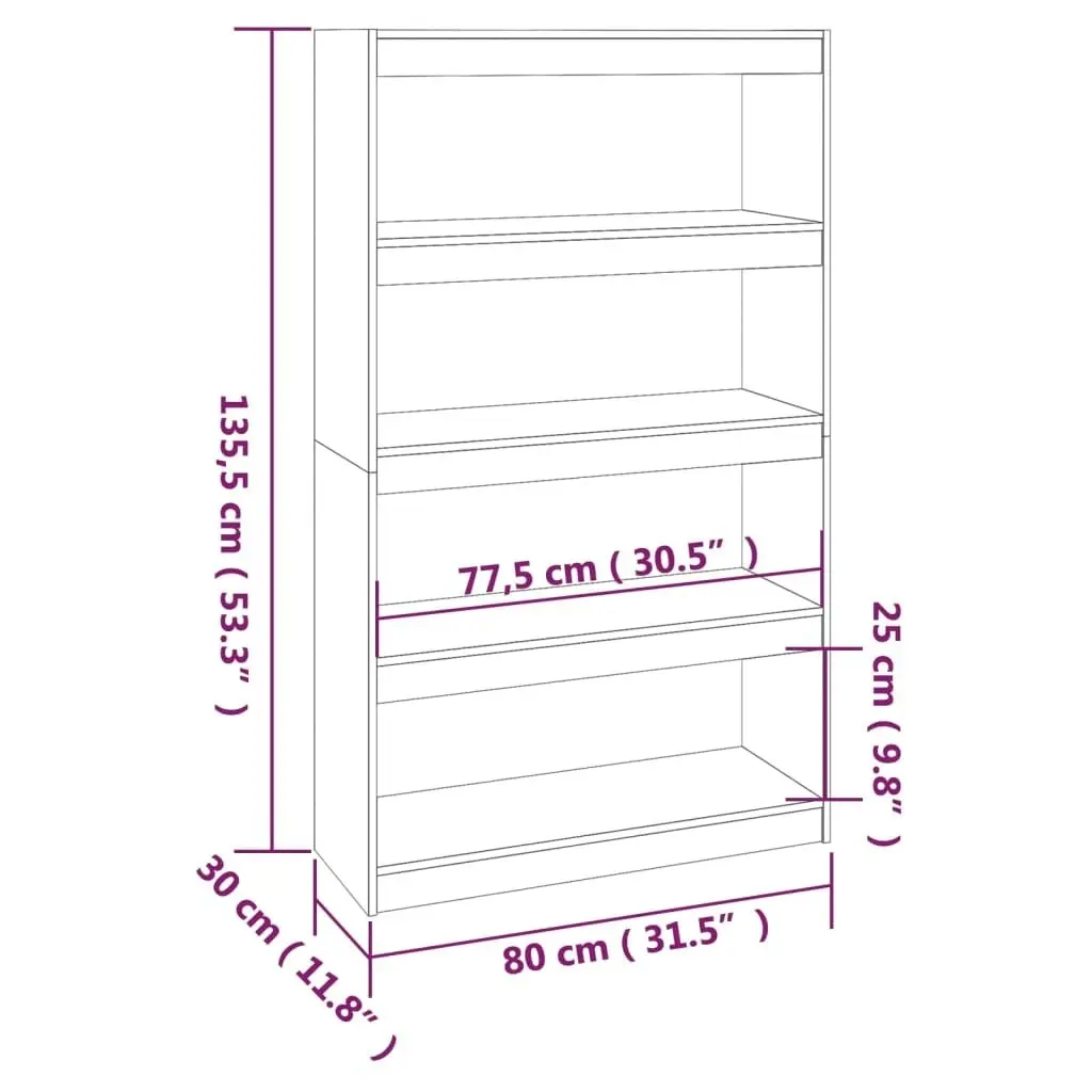 Book Cabinet/Room Divider White 80x30x135.5 cm Solid Wood Pine 808194