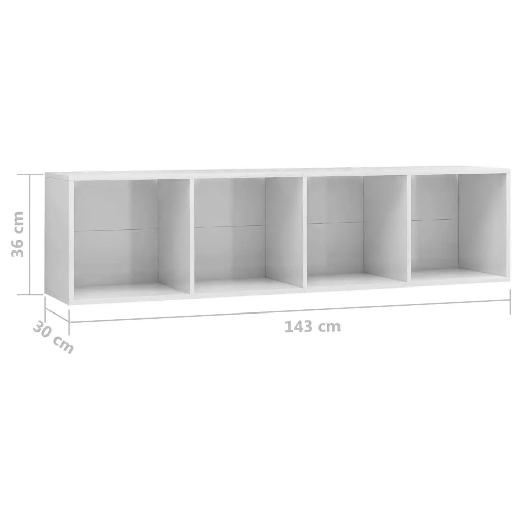 Book Cabinet/TV Cabinet High Gloss White 143x30x36 cm 800267