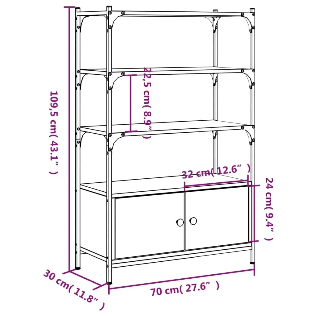 Bookcase 3-Tier Black 70x30x109.5 cm Engineered Wood 838993