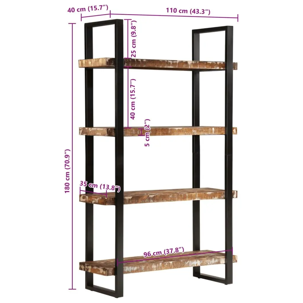 Bookcase 4-Tier 110x40x180 cm Solid Wood Reclaimed and Iron 374960