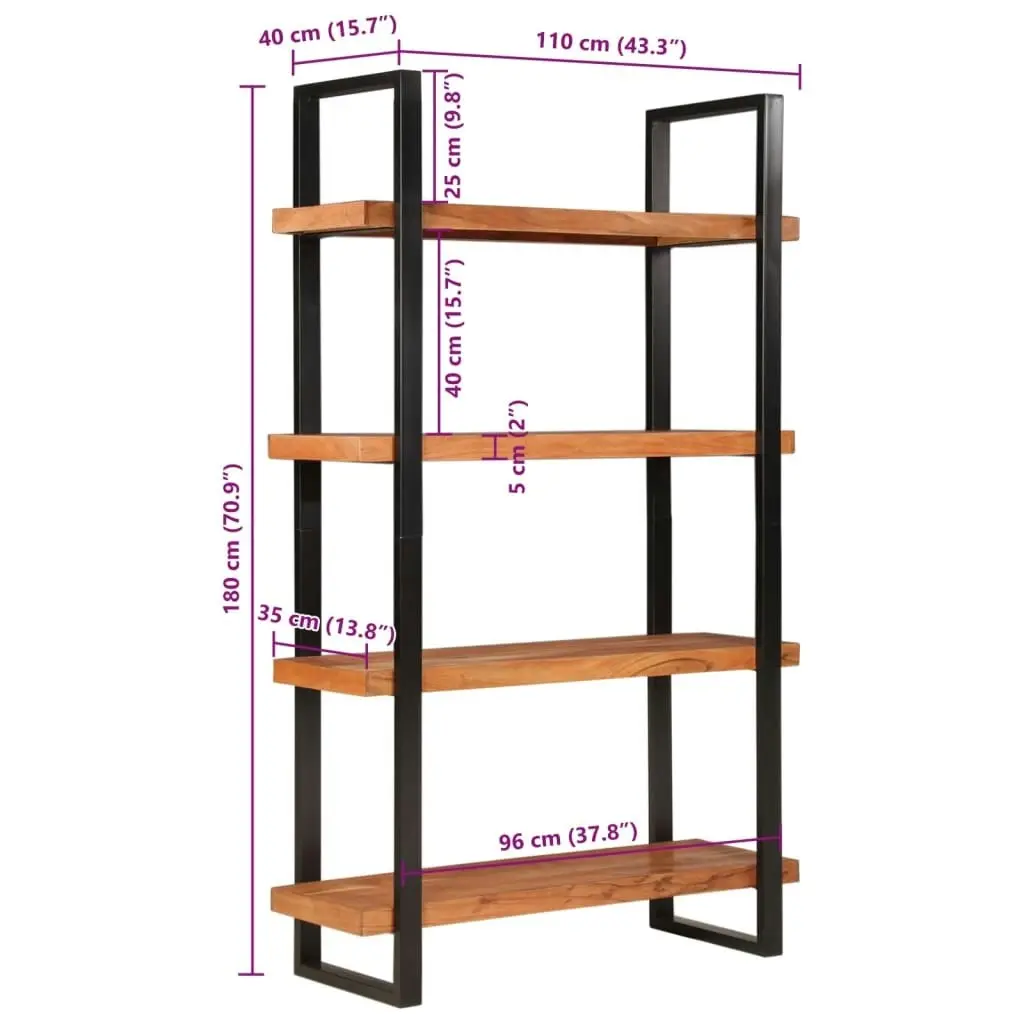 Bookcase 4-Tier 110x40x180 cm Solid Wood Acacia and Iron 374961