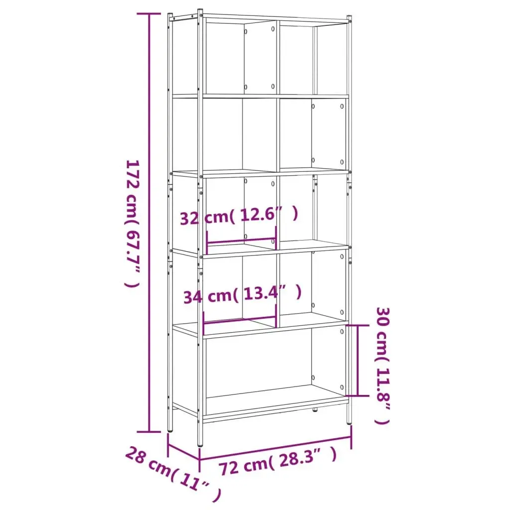 Bookcase Black 72x28x172 cm Engineered Wood 3213652