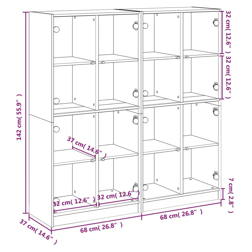 Bookcase with Doors White 136x37x142 cm Engineered Wood 3206517